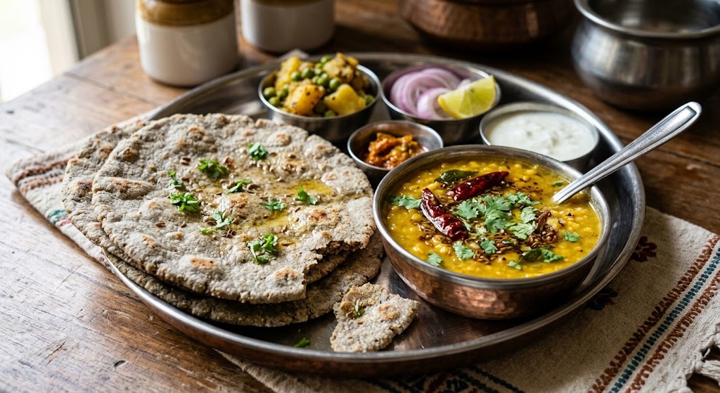 Bajra Roti with Tempered Dal